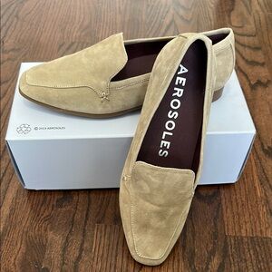 AEROSOLES Women’s Beige Slip-On Suede Loafers